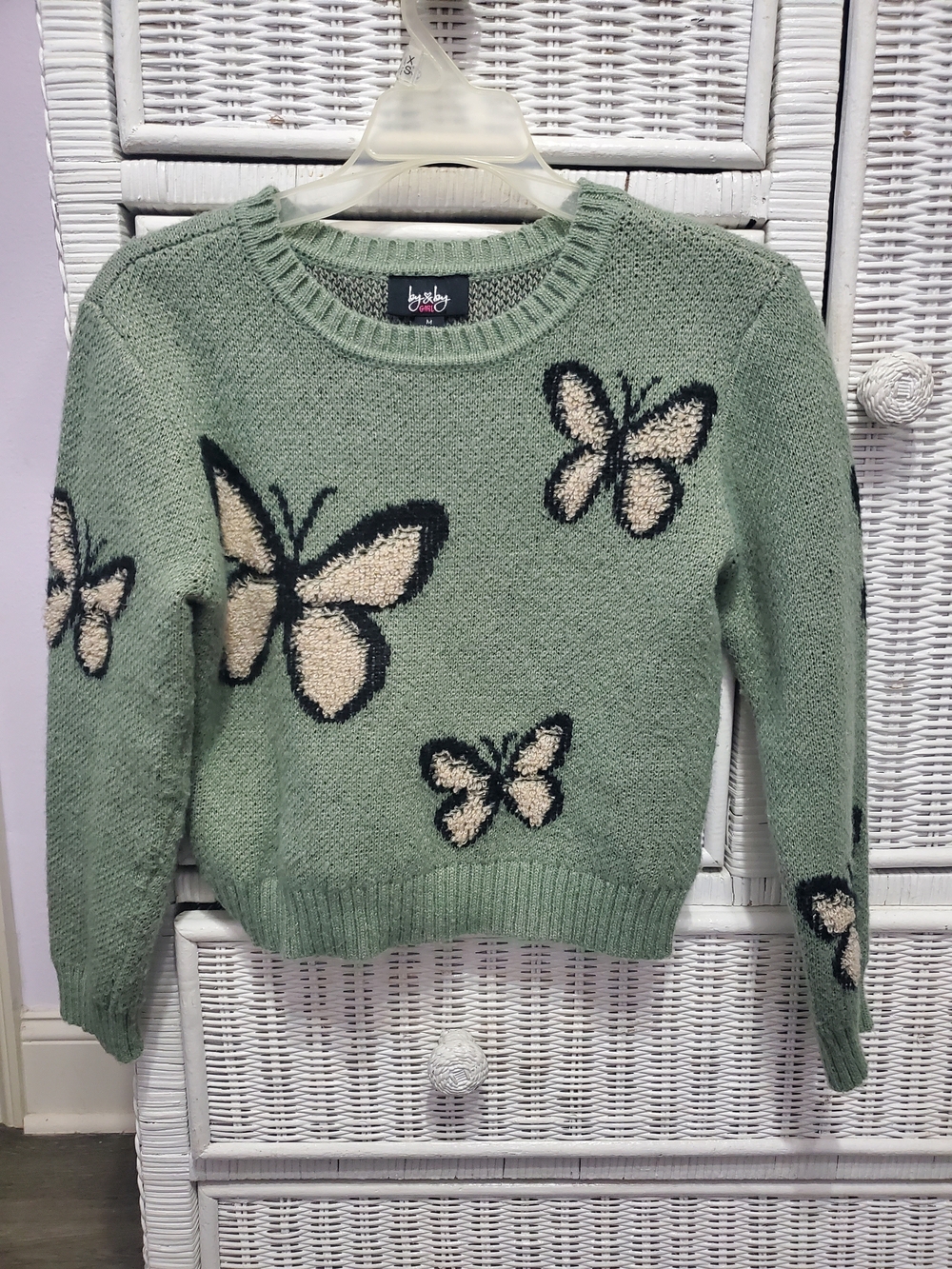 by & by Sage Green Butterfly Crewneck Sweater